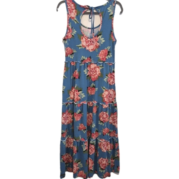 Matilda Jane No End Maxi Dress Teal Floral Sundress Tiered Long Women's Sz Large - Picture 7 of 11
